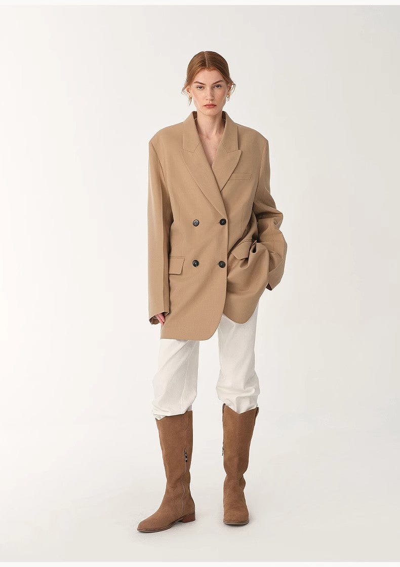 Fireladyfur Clothing Women's Fashion - Women's Clothing - Suits & Sets - Women's Sets Women's High-Density Fine Silk Wool Peaked Lapel Suit Jacket
