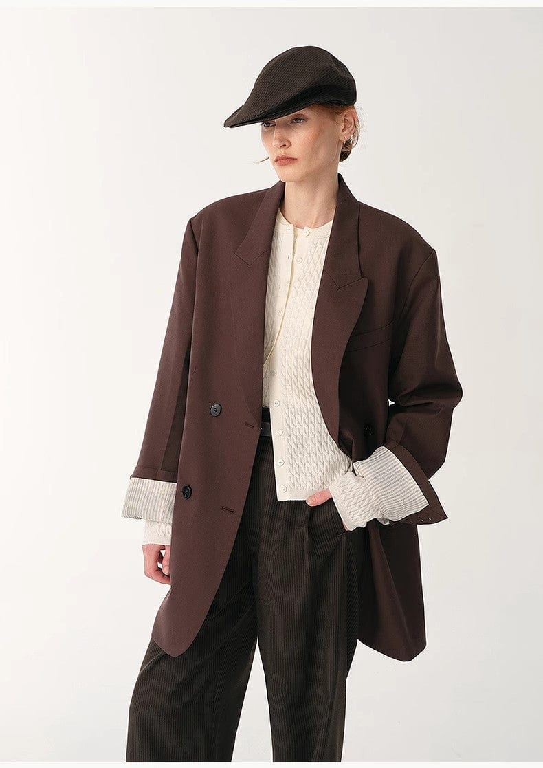 Fireladyfur Clothing Women's Fashion - Women's Clothing - Suits & Sets - Women's Sets Women's High-Density Fine Silk Wool Peaked Lapel Suit Jacket