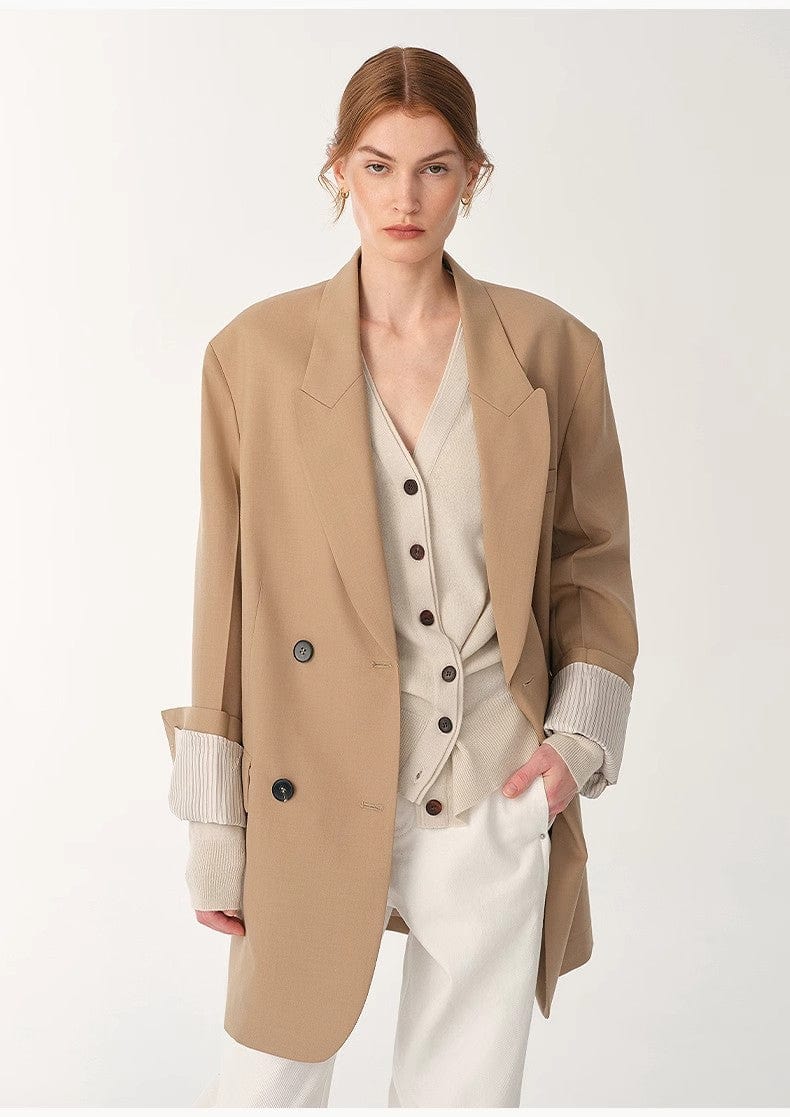 Fireladyfur Clothing Women's Fashion - Women's Clothing - Suits & Sets - Women's Sets Women's High-Density Fine Silk Wool Peaked Lapel Suit Jacket