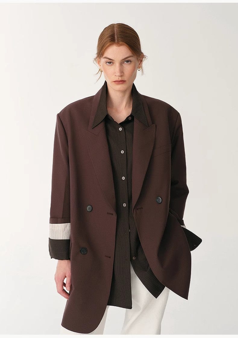 Fireladyfur Clothing Women's Fashion - Women's Clothing - Suits & Sets - Women's Sets Women's High-Density Fine Silk Wool Peaked Lapel Suit Jacket