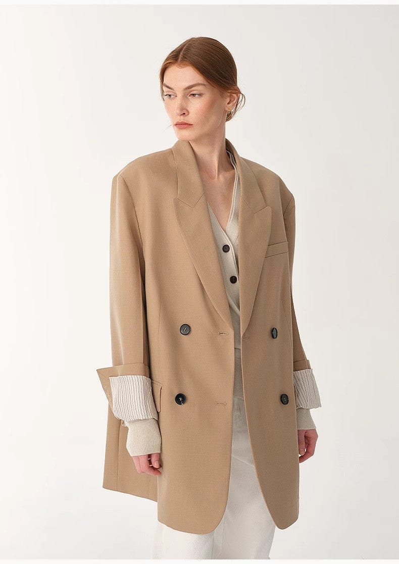 Fireladyfur Clothing Women's Fashion - Women's Clothing - Suits & Sets - Women's Sets Women's High-Density Fine Silk Wool Peaked Lapel Suit Jacket
