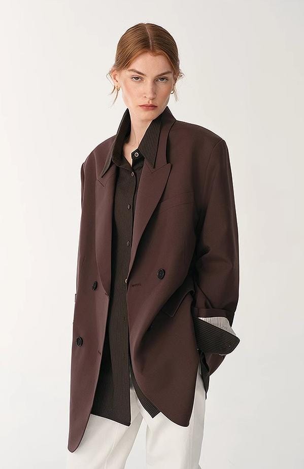 Fireladyfur Clothing Women's Fashion - Women's Clothing - Suits & Sets - Women's Sets Women's High-Density Fine Silk Wool Peaked Lapel Suit Jacket