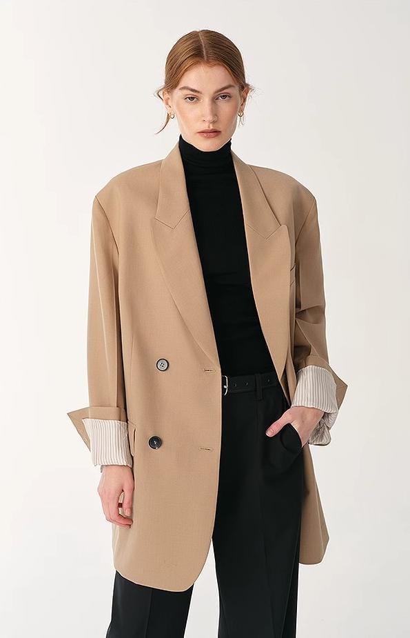 Fireladyfur Clothing Women's Fashion - Women's Clothing - Suits & Sets - Women's Sets Women's High-Density Fine Silk Wool Peaked Lapel Suit Jacket