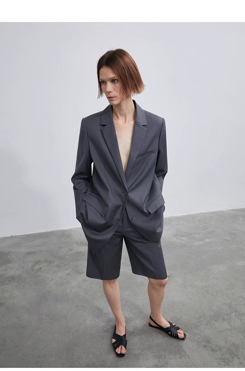 Fireladyfur Clothing Women's Fashion - Women's Clothing - Suits & Sets - Women's Sets Women's High-Density Mixed Color Cotton and Linen Raw Edge Straight-Leg Suit Shorts