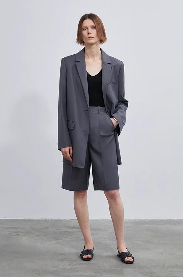 Fireladyfur Clothing Women's Fashion - Women's Clothing - Suits & Sets - Women's Sets Women's High-Density Mixed Color Cotton and Linen Raw Edge Straight-Leg Suit Shorts