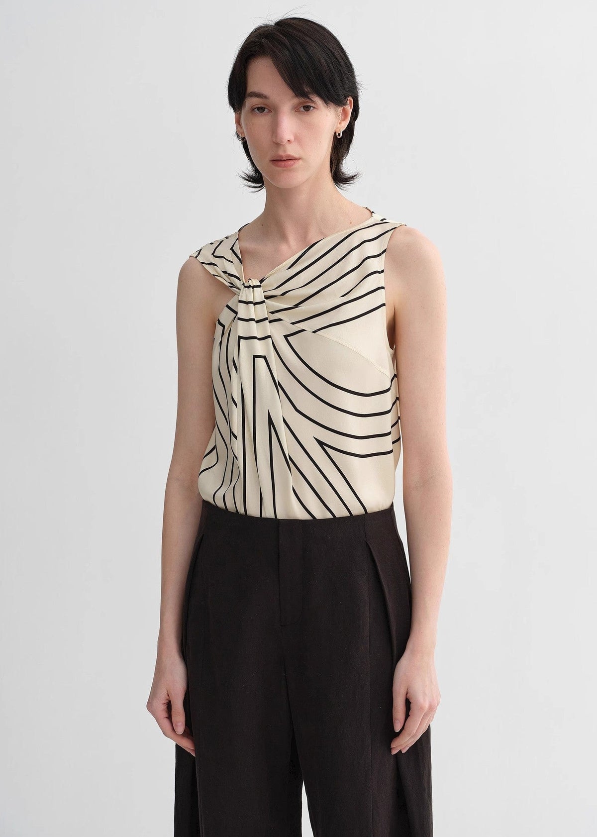 Fireladyfur Clothing Women's Fashion - Women's Clothing - Tops & Tees - Camis Elastic Silk Twisted Collar Original Geometric Print Slim Fit Multi-Occasion T-Shirt Sleeveless Vest for Women