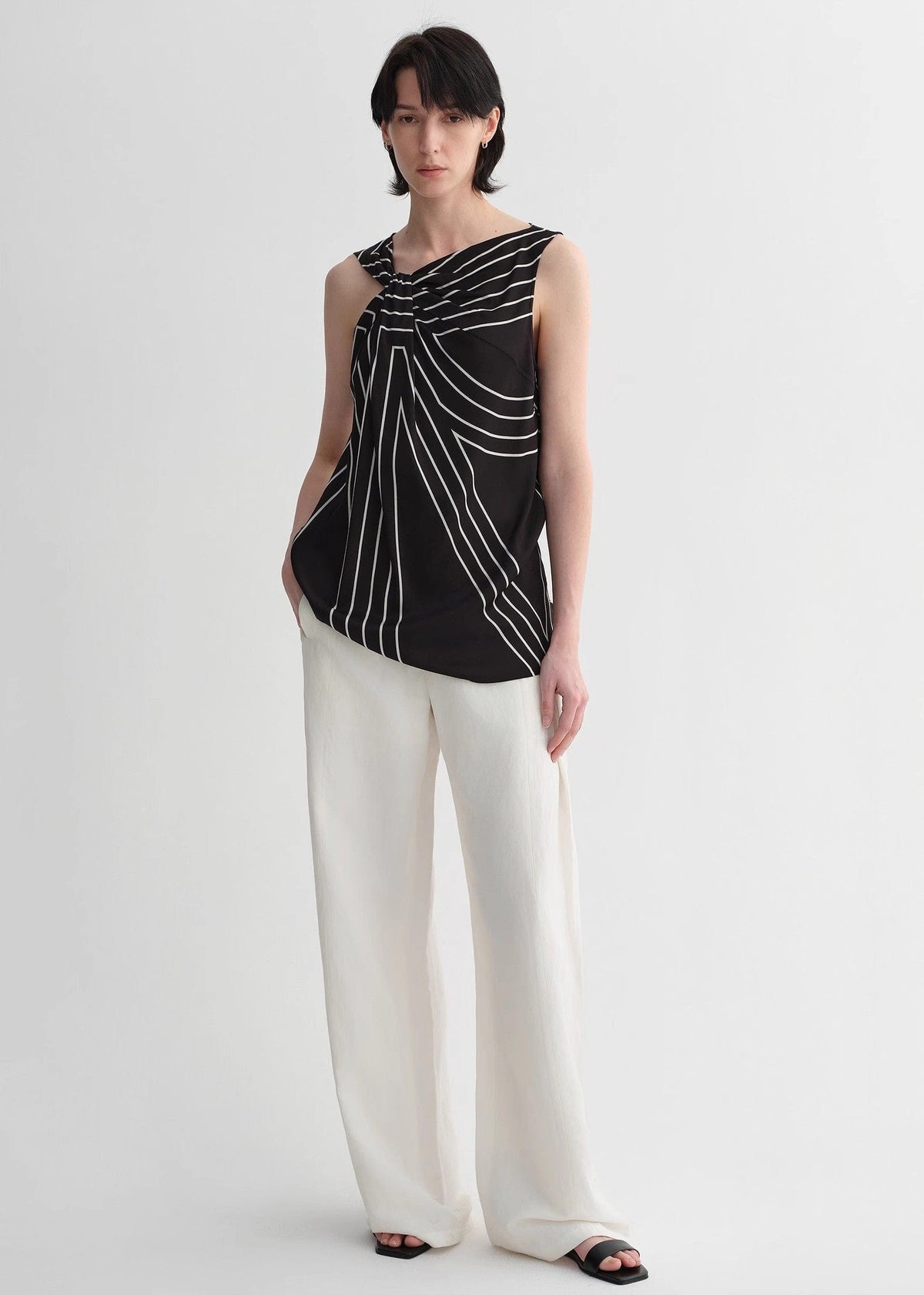 Fireladyfur Clothing Women's Fashion - Women's Clothing - Tops & Tees - Camis Elastic Silk Twisted Collar Original Geometric Print Slim Fit Multi-Occasion T-Shirt Sleeveless Vest for Women