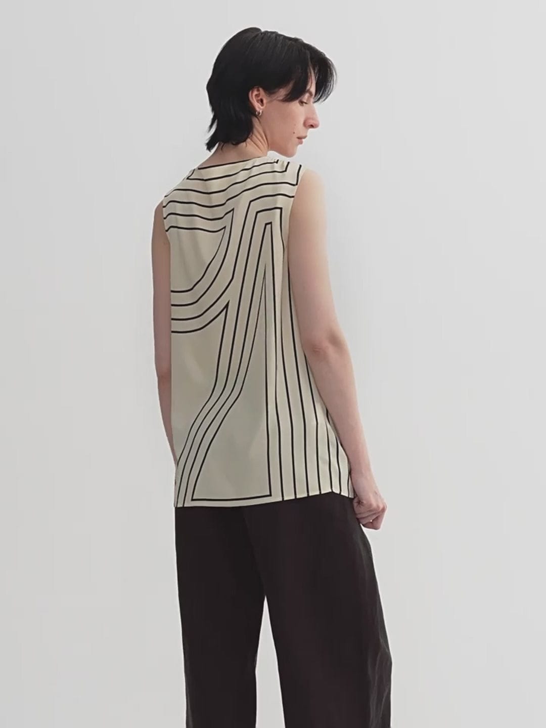 Fireladyfur Clothing Women's Fashion - Women's Clothing - Tops & Tees - Camis Elastic Silk Twisted Collar Original Geometric Print Slim Fit Multi-Occasion T-Shirt Sleeveless Vest for Women