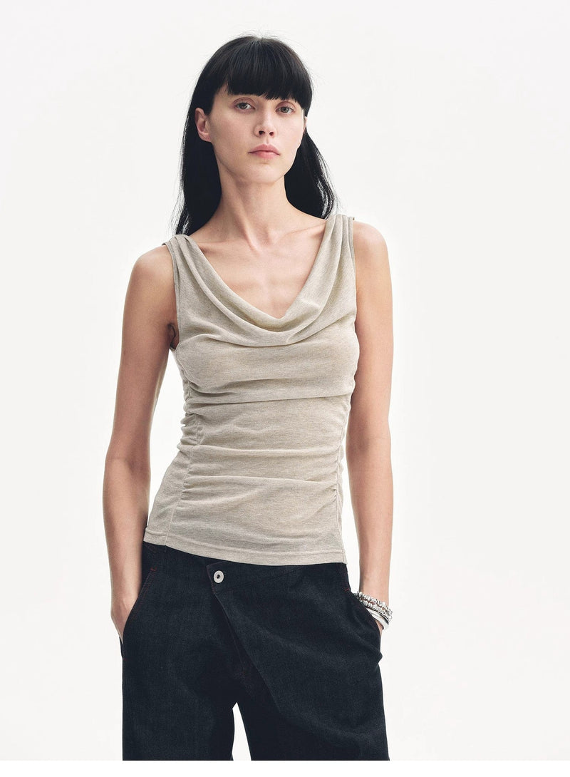 Fireladyfur Clothing Women's Fashion - Women's Clothing - Tops & Tees - Camis "Energetic Encounter" Modern Temperament Draped Neck Fitted Vest