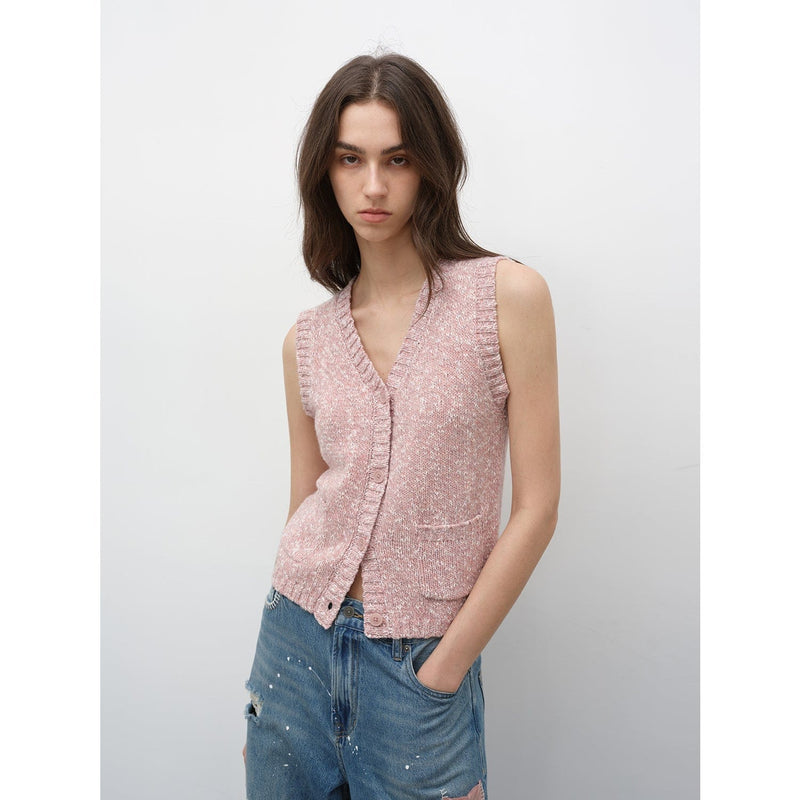 Fireladyfur Clothing Women's Fashion - Women's Clothing - Tops & Tees - Camis S（4-6） "Stacking Rehearsal" Fashionable Vintage Style Layering Artifact Wool Blend Dotted V-Neck Knitted Vest for Autumn