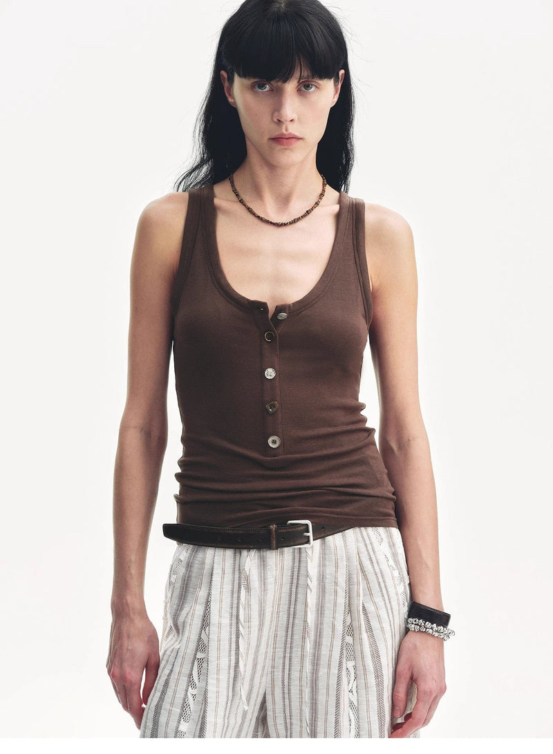 Fireladyfur Clothing Women's Fashion - Women's Clothing - Tops & Tees - Camis "Weather Forecast" Tencel Acetate U-Henley Neck Fitted Vest