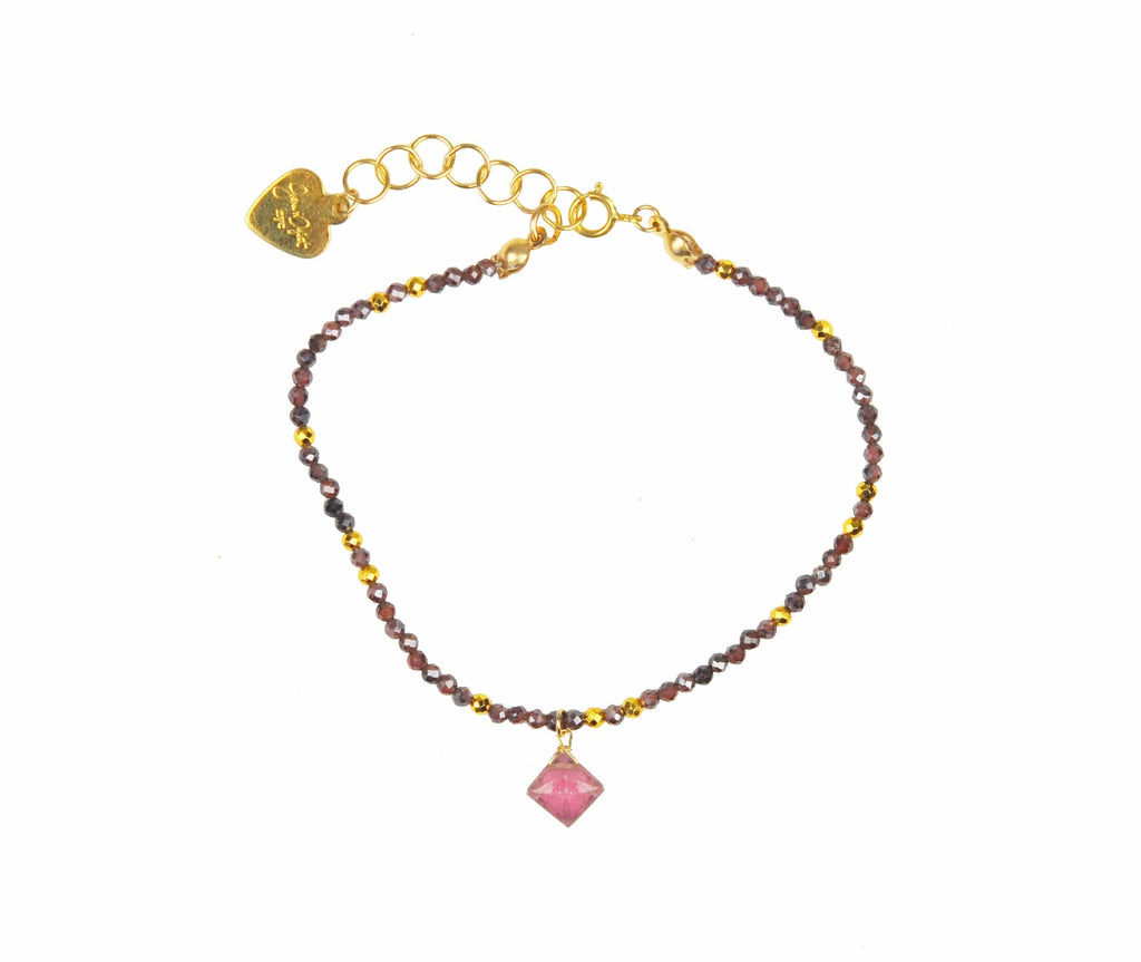 Gena Myint Bracelet Gena Myint Garnet and Tourmaline Drop Delicate Bracelet