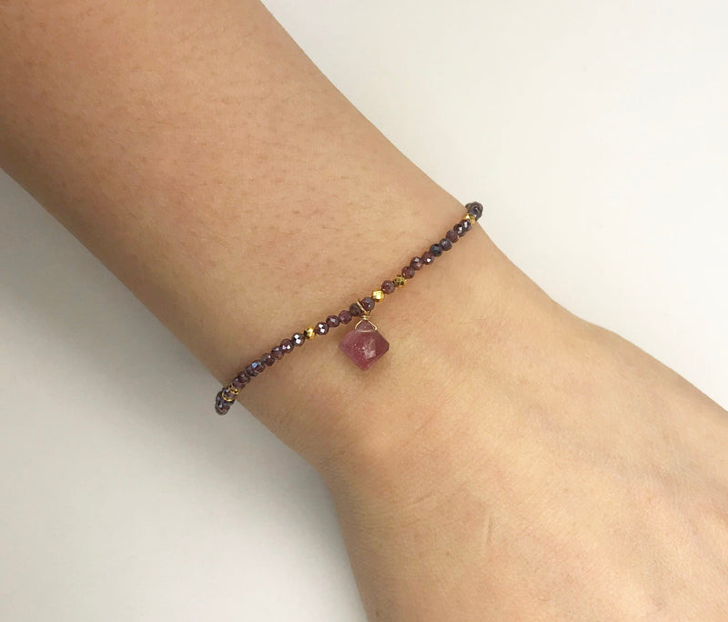 Gena Myint Bracelet Gena Myint Garnet and Tourmaline Drop Delicate Bracelet