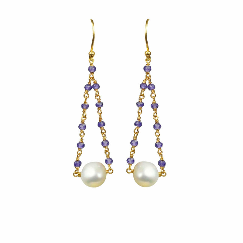 Gena Myint Earrings Gena Myint Amethyst Pearl Pendulum Vermeil Earrings