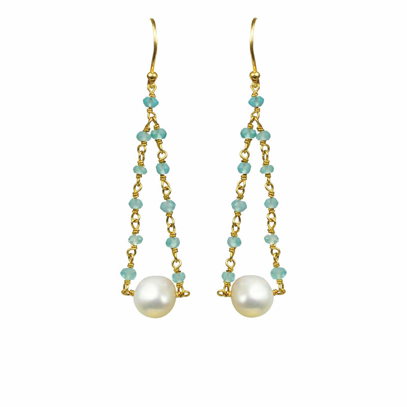 Gena Myint Earrings Gena Myint Aquamarine Pearl Pendulum Vermeil Earrings