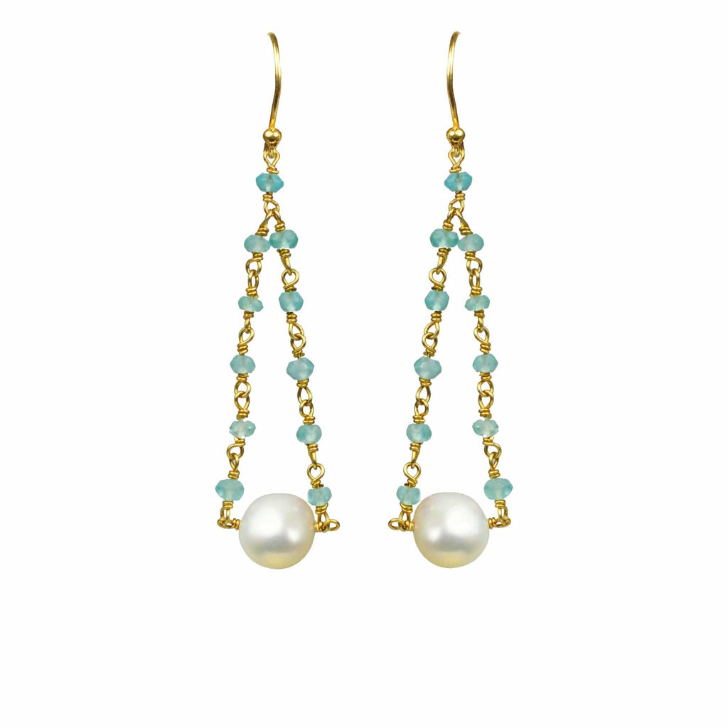 Gena Myint Earrings Gena Myint Aquamarine Pearl Pendulum Vermeil Earrings