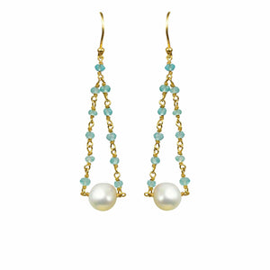 Gena Myint Earrings Gena Myint Aquamarine Pearl Pendulum Vermeil Earrings