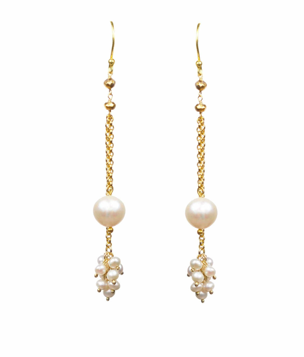 Gena Myint Earrings Gena Myint Double Pearl Dangle Vermeil Earrings