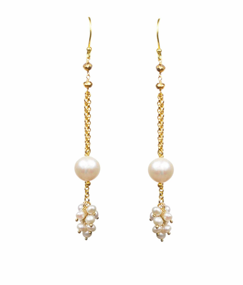 Gena Myint Earrings Gena Myint Double Pearl Dangle Vermeil Earrings