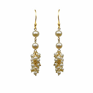 Gena Myint Earrings Gena Myint Double Pearl With Cluster Vermeil Earrings