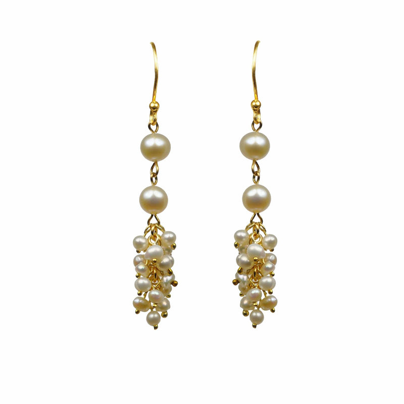 Gena Myint Earrings Gena Myint Double Pearl With Cluster Vermeil Earrings