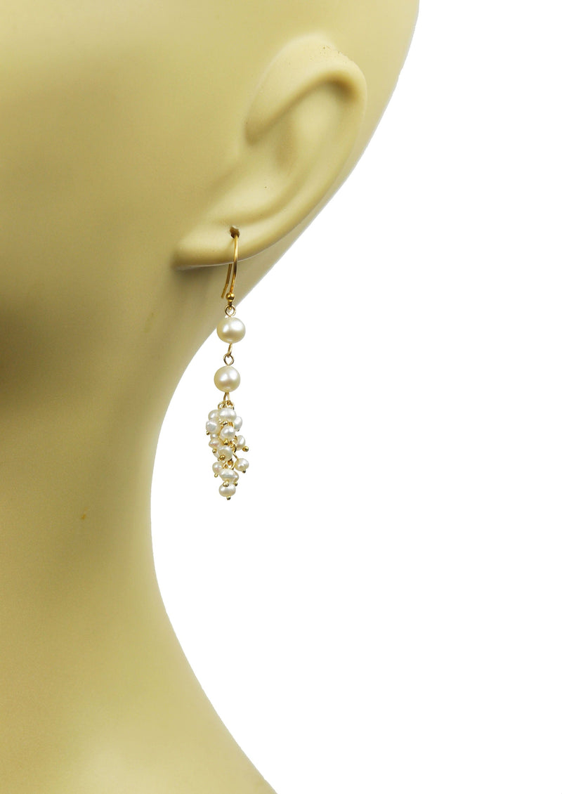 Gena Myint Earrings Gena Myint Double Pearl With Cluster Vermeil Earrings