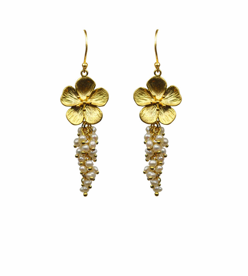 Gena Myint Earrings Gena Myint Flower With Pearl Cluster Vermeil Earrings
