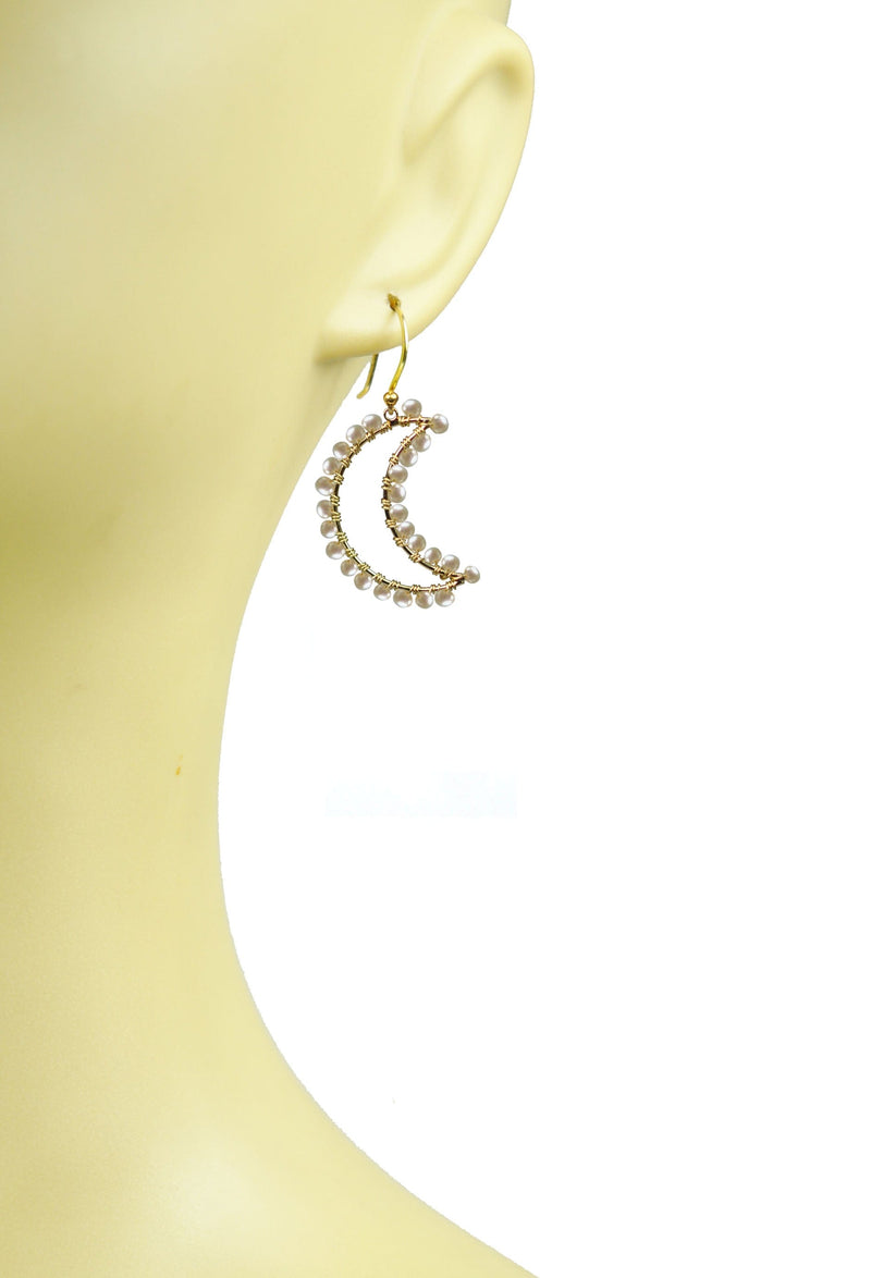 Gena Myint Earrings Gena Myint Freshwater Pearl Crescent Moon Vermeil Earrings