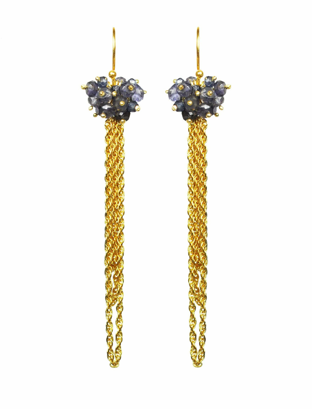 Gena Myint Earrings Gena Myint Iolite Cluster Tassel Vermeil Earrings