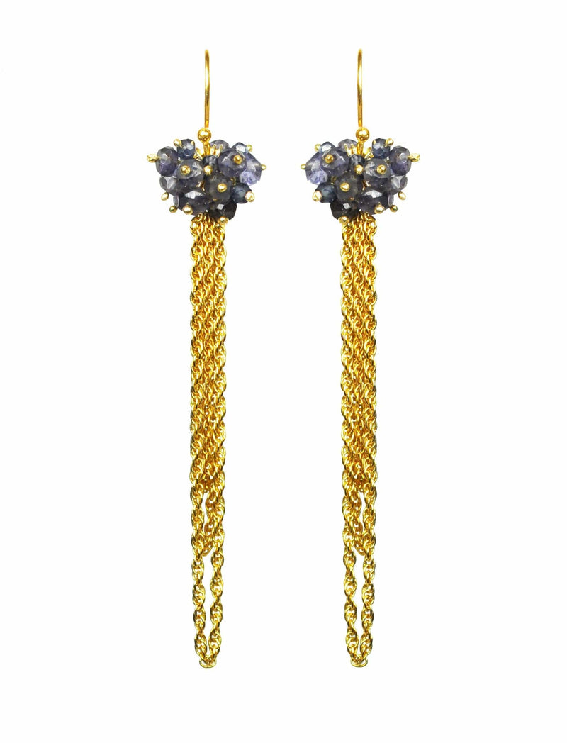 Gena Myint Earrings Gena Myint Iolite Cluster Tassel Vermeil Earrings