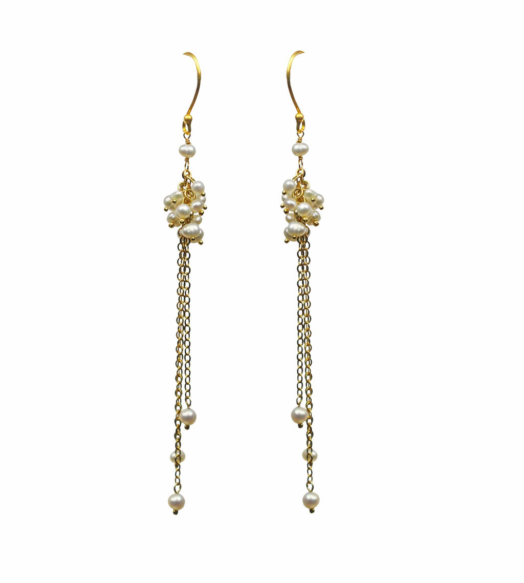 Gena Myint Earrings Gena Myint Pearl Cluster Shoulder Duster Vermeil Earrings