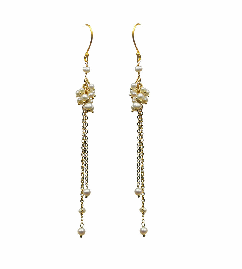 Gena Myint Earrings Gena Myint Pearl Cluster Shoulder Duster Vermeil Earrings