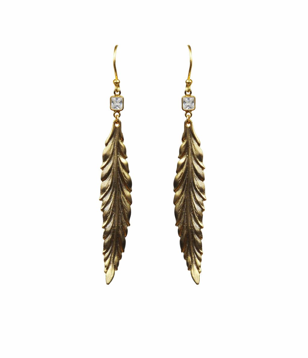 Gena Myint Earrings Gena Myint White Topaz Gold Leaf Vermeil Earrings