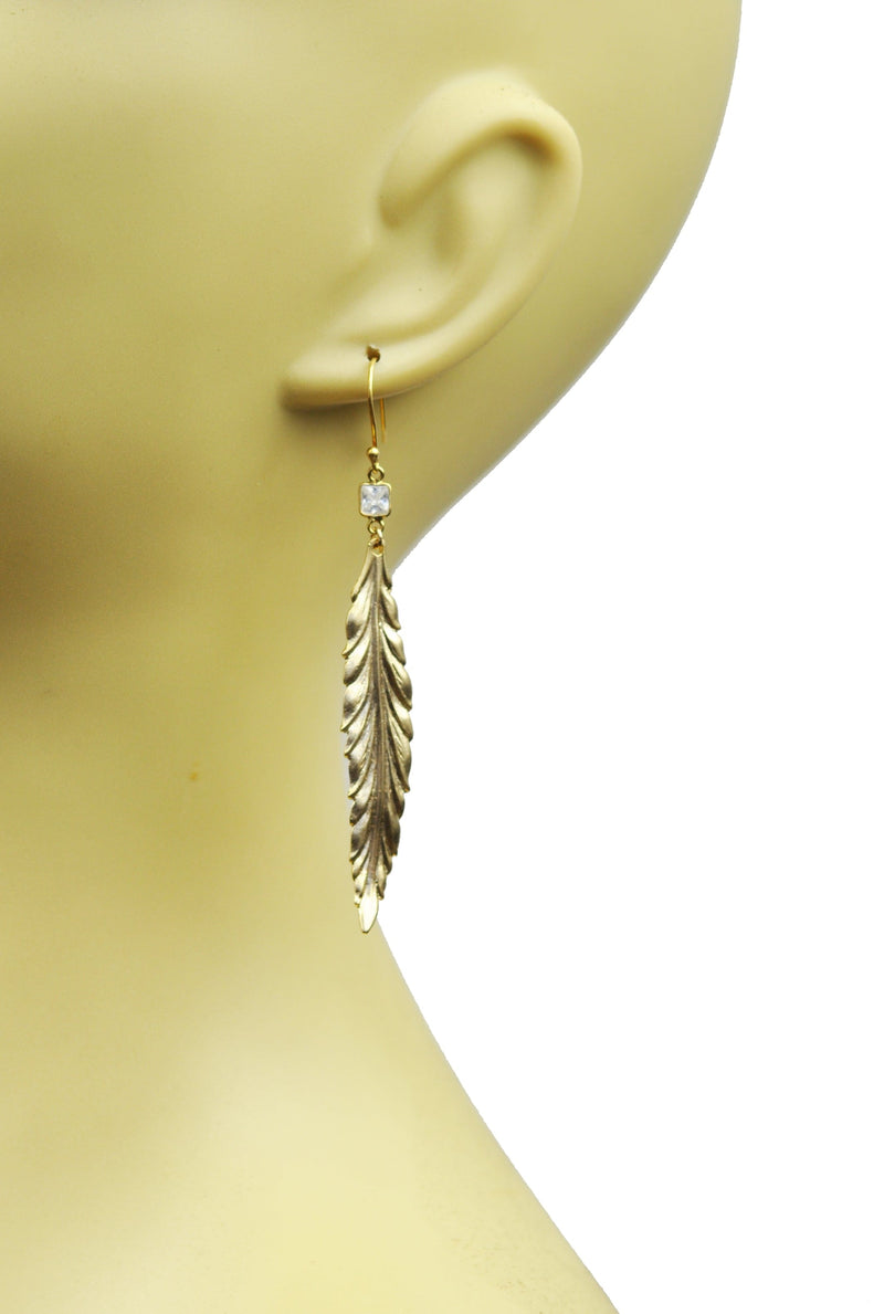 Gena Myint Earrings Gena Myint White Topaz Gold Leaf Vermeil Earrings