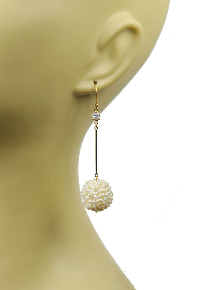 Gena Myint Earrings Gena Myint White Topaz With Pearl Cluster Ball Earrings