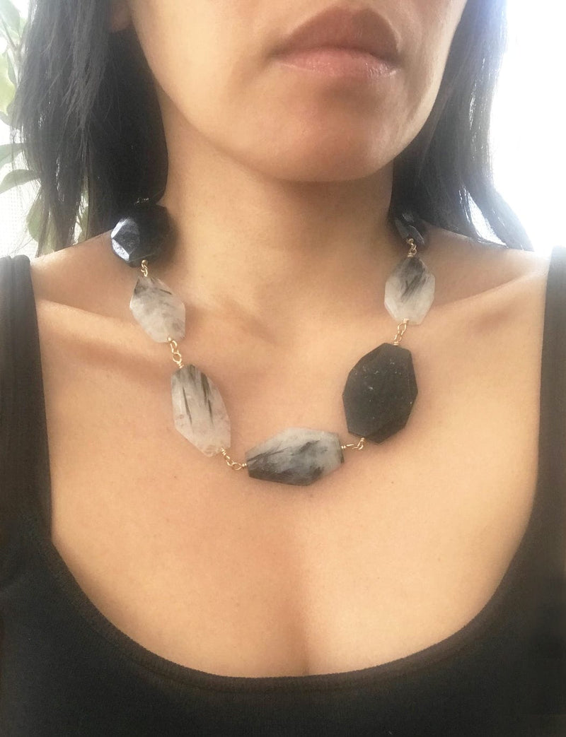 Gena Myint Necklace Gena Myint Rhudilated Quartz And Black Turquoise Magnesite Necklace