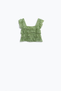 Q2 Green Sleeveless Top With Ruched Design