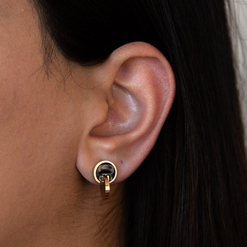 Le Réussi Earrings Stainless Rose Gold Black Earrings | Le Réussi