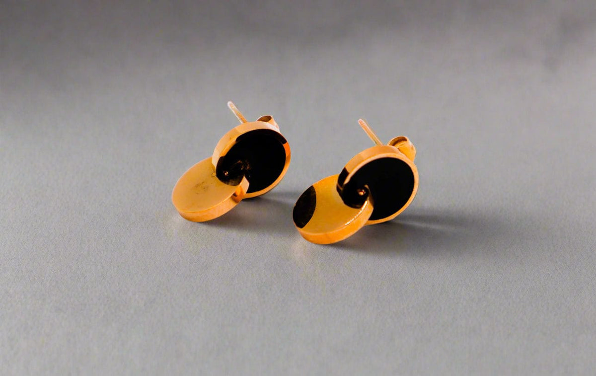 Le Réussi Earrings Stainless Rose Gold Black Earrings | Le Réussi