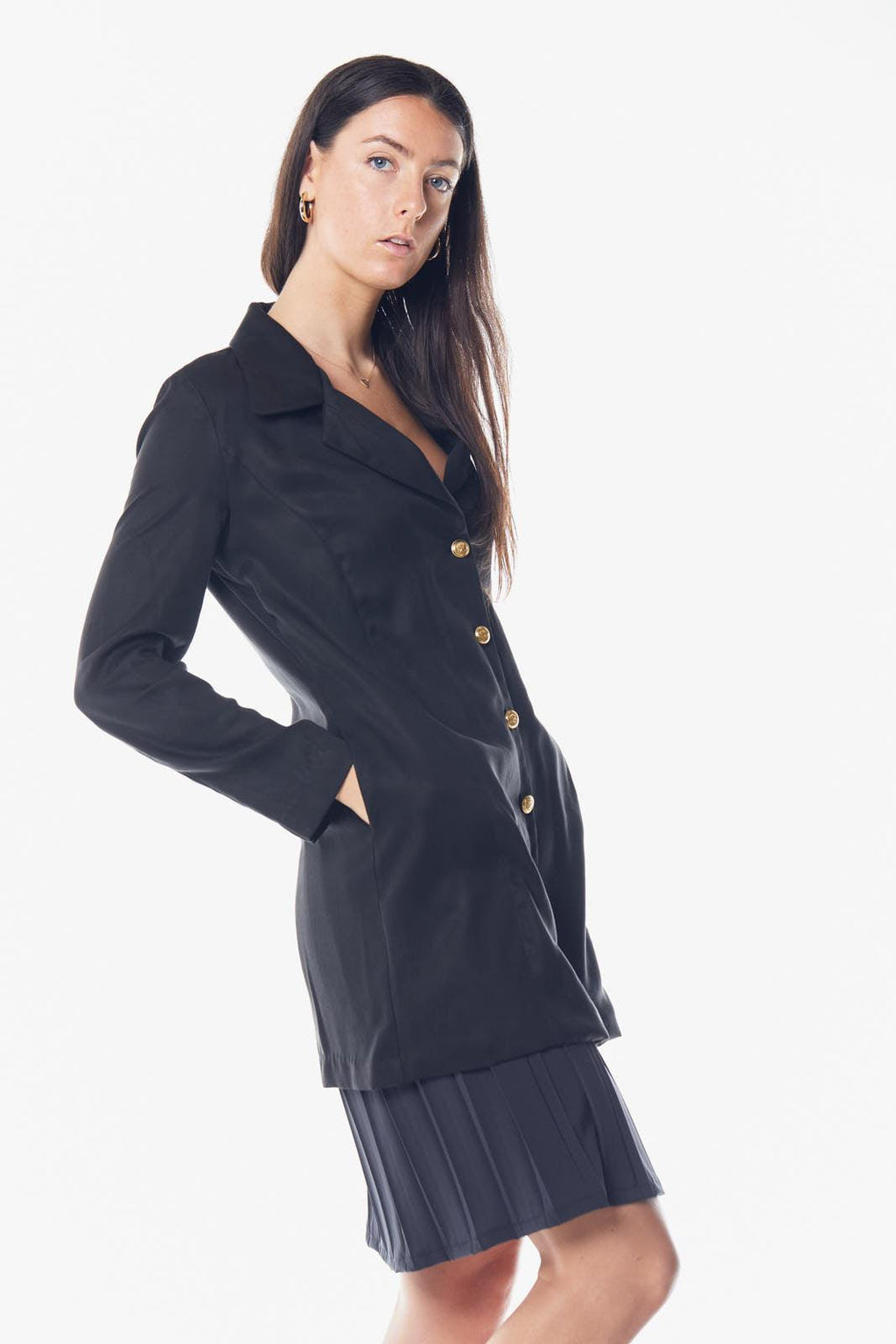 Le Réussi Linen Long Jacket Women's Linen Long Jacket in Black | Le Réussi