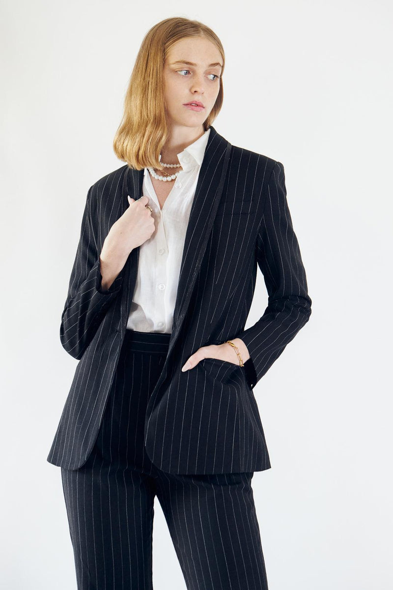 Le Réussi Women's Blazer Power Woman- Black/White Pinstripes Blazer/Suit | Le Réussi