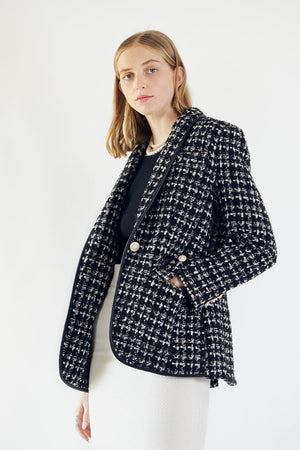 Le Réussi Women's Blazer Power Woman- Black & White Tweed Checkers Jacket | Le Réussi