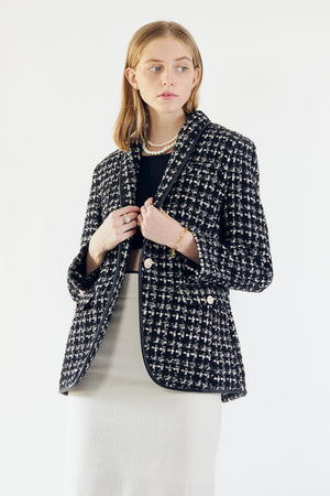 Le Réussi Women's Blazer Power Woman- Black & White Tweed Checkers Jacket | Le Réussi