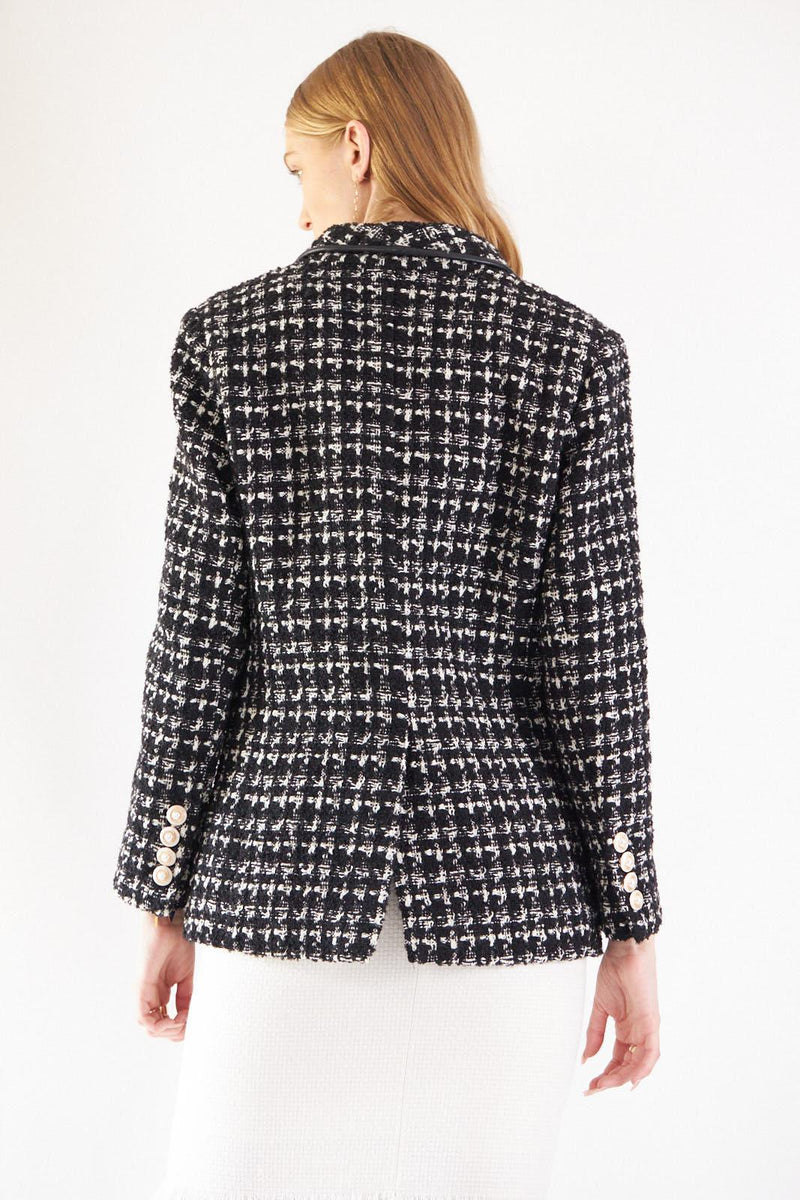 Le Réussi Women's Blazer Power Woman- Black & White Tweed Checkers Jacket | Le Réussi