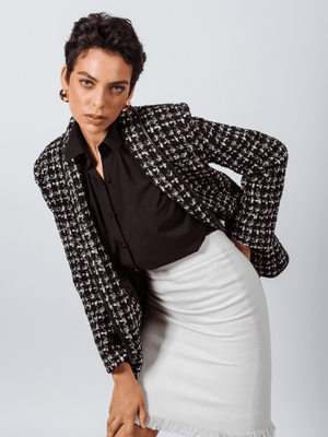 Le Réussi Women's Blazer Power Woman- Black & White Tweed Checkers Jacket | Le Réussi