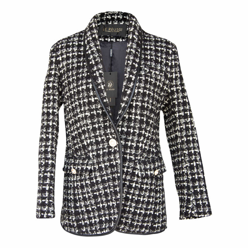 Le Réussi Women's Blazer Power Woman- Black & White Tweed Checkers Jacket | Le Réussi