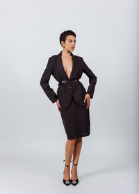 Le Réussi Women's Blazer Tailor Wool Dark Grey Blazer with Big Collar | Le Réussi