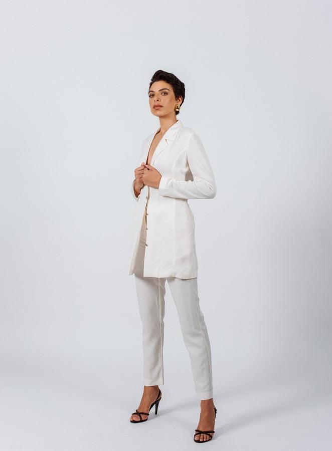 Le Réussi Women's Blazer Women's Linen Long Jacket in White | Le Réussi