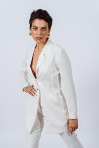 Le Réussi Women's Blazer Women's Linen Long Jacket in White | Le Réussi