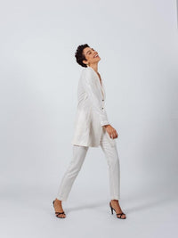 Le Réussi Women's Blazer Women's Linen Long Jacket in White | Le Réussi